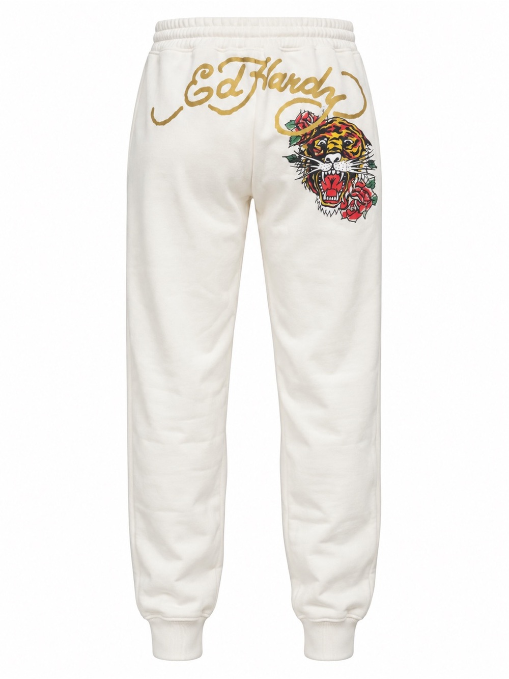 Ed Hardy Tiger Rose Graphic Jogger Sweatpants Cream Gold - Picture 4 of 7